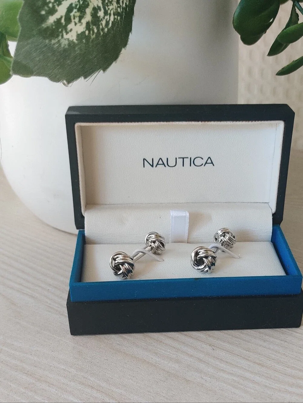 Nautica’s men’s silver Round knot cufflinks